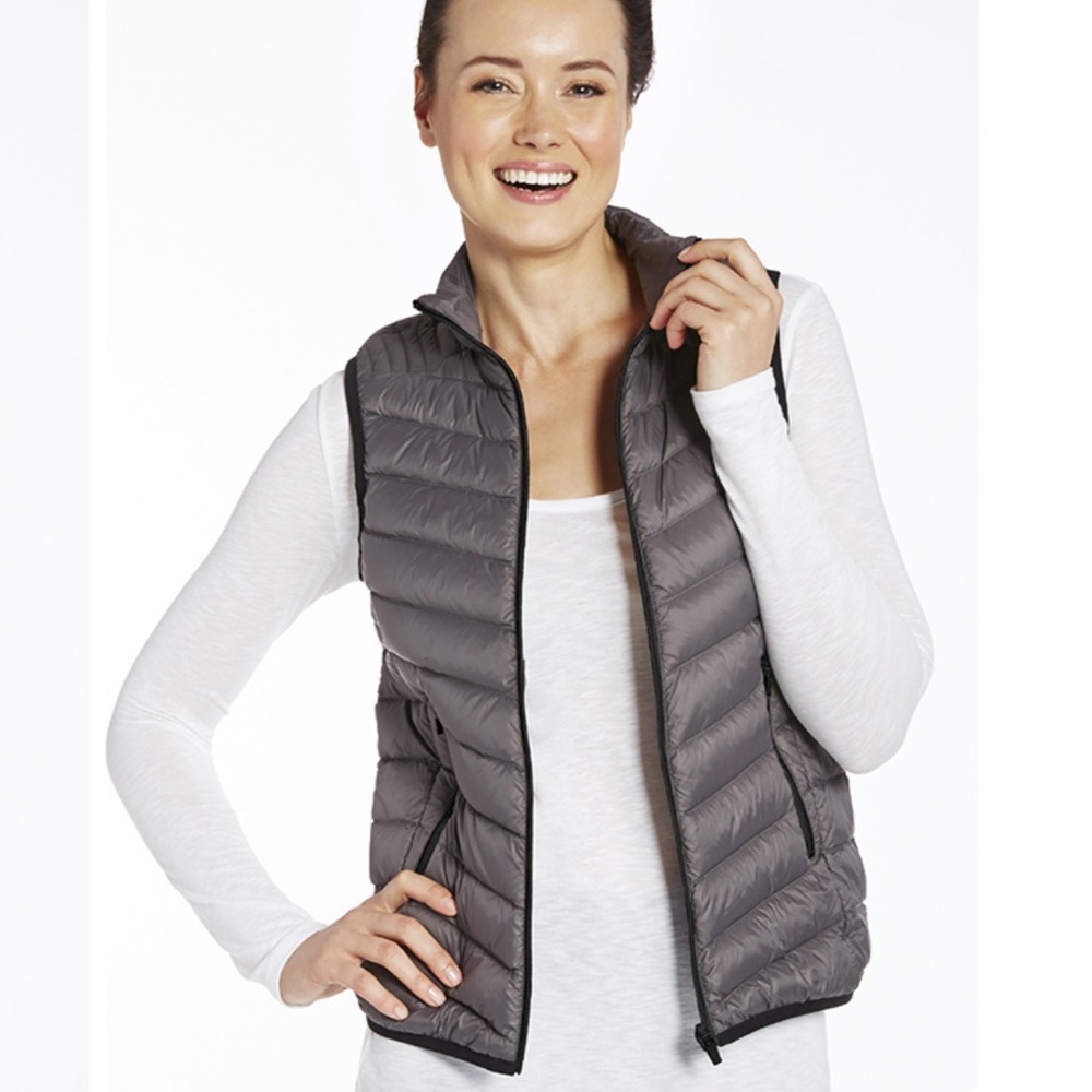 Fabletics Fenway Puffer Down Vest Dark Grey Black Size Medium